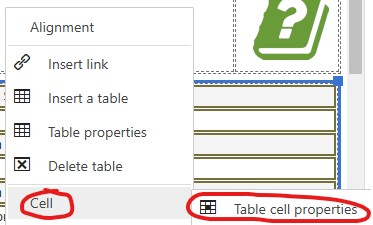 table cell properties